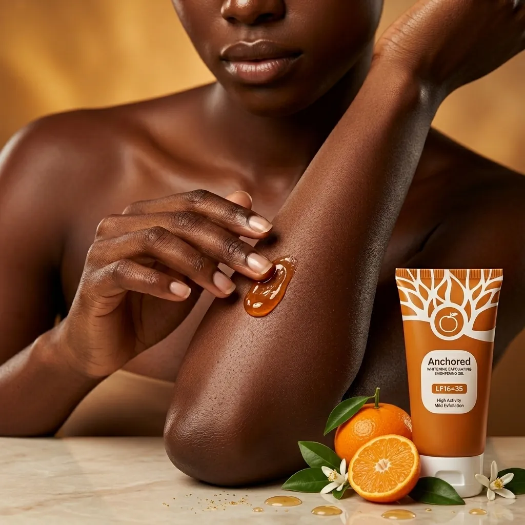 Application du gel exfoliant sur peau foncée — méthode enzymatique
