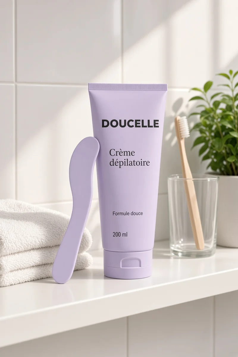 Le tube et sa spatule sur l'étagère de la salle de bain