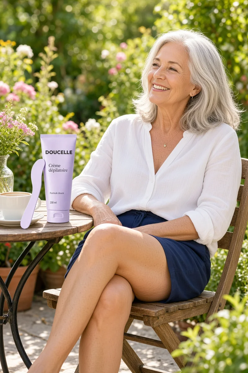 En short sur la terrasse, les jambes douces