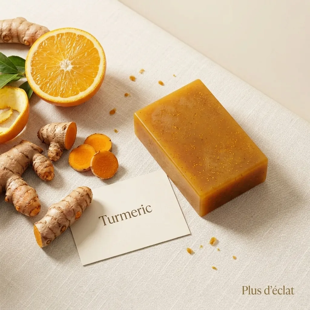 Savon curcuma, racine de curcuma et orange