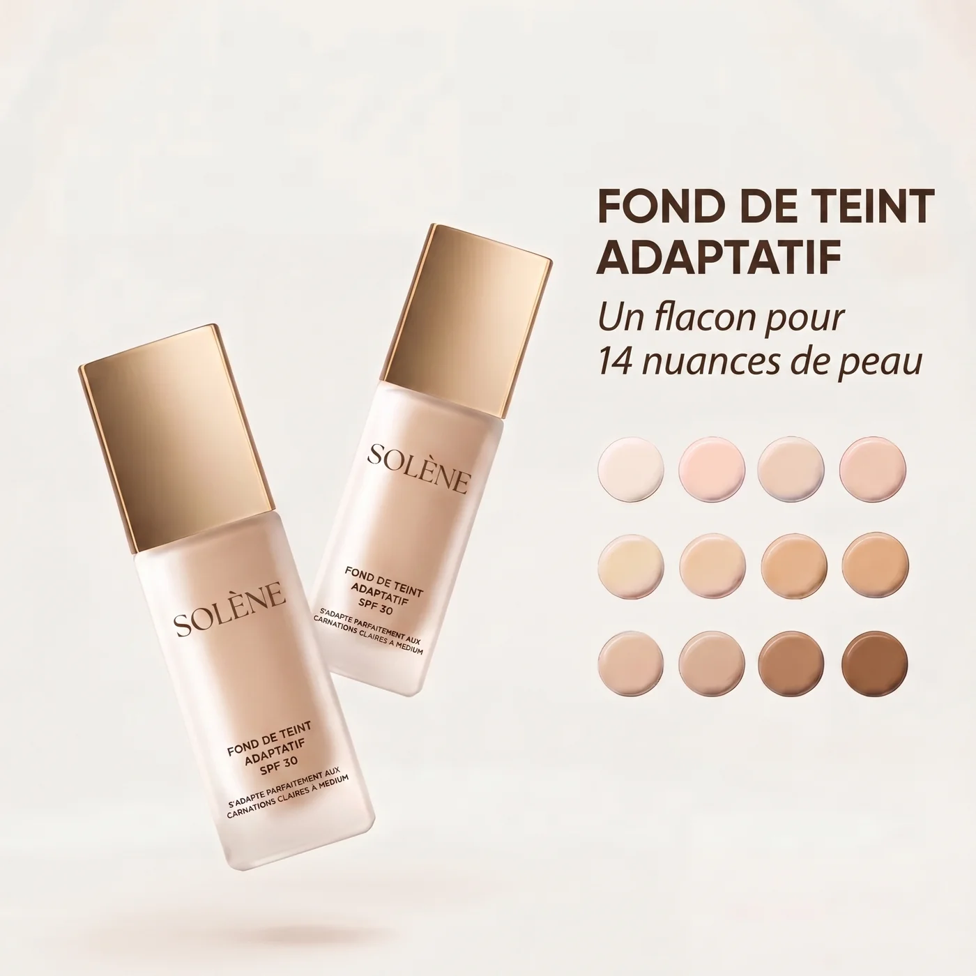 Flacons et mention de 14 nuances de peau