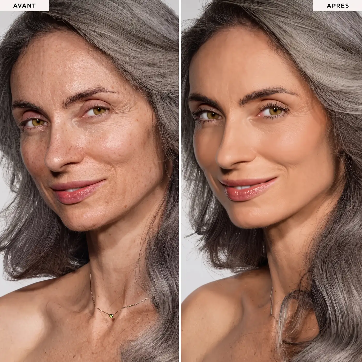 Avant / après, cheveux gris