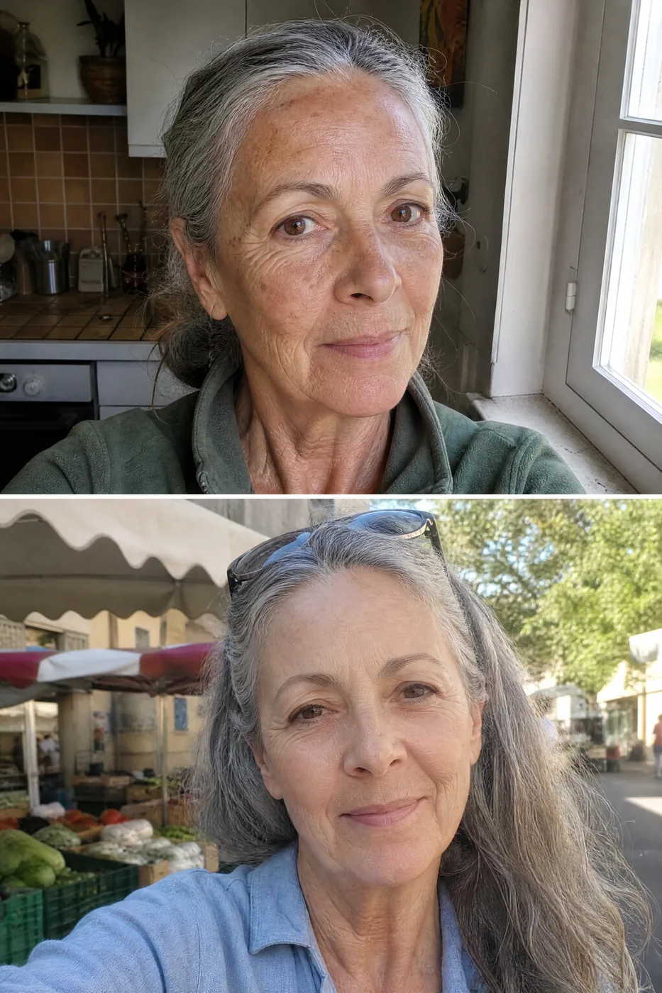 Avant puis après chez Françoise, 63 ans : les taches brunes des joues estompées