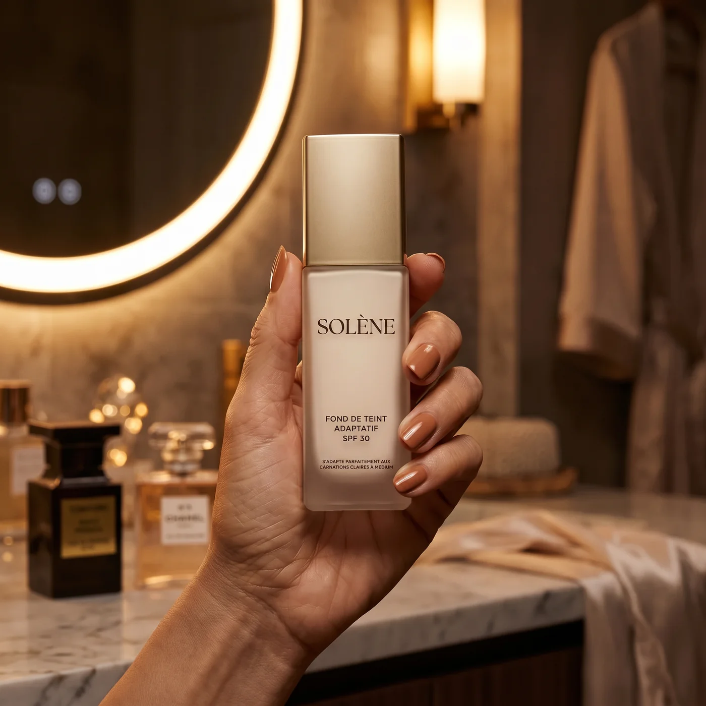 Flacon Solène dans une salle de bains
