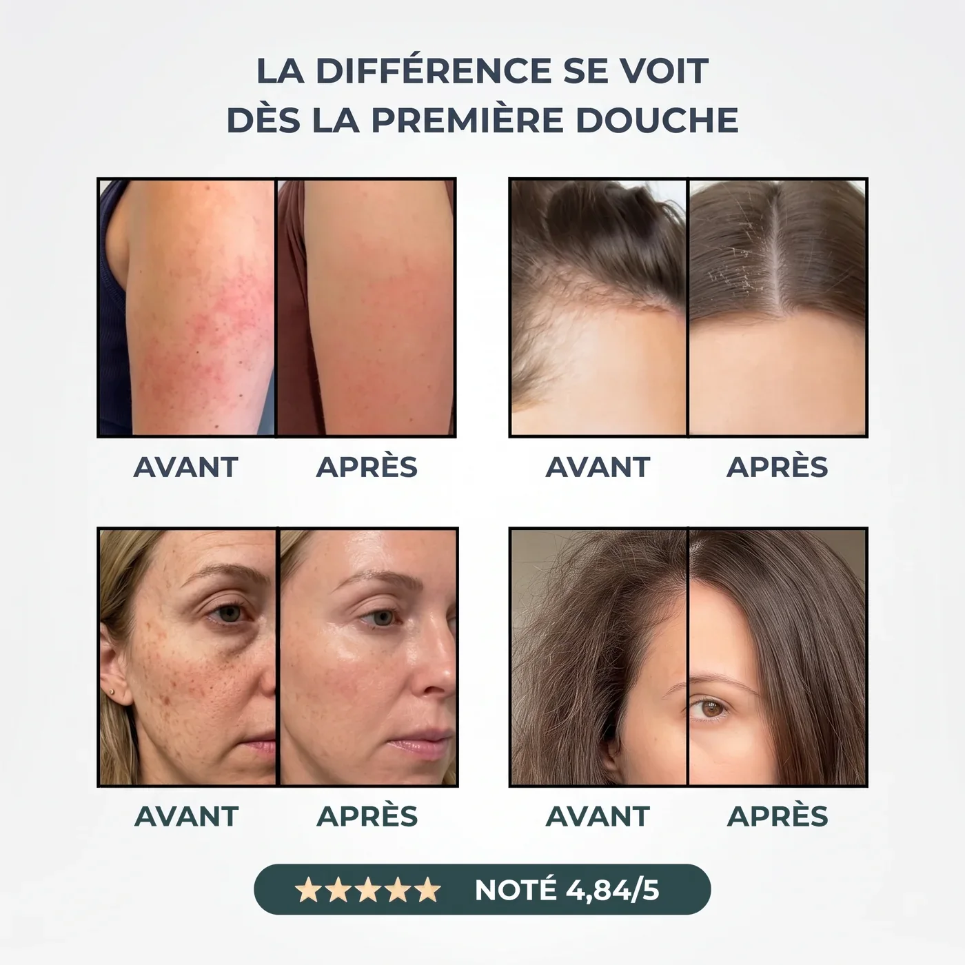 Quatre comparaisons avant et apres sur la peau et les cheveux
